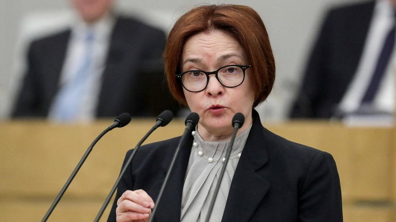 Governor of Russian Central Bank Elvira Nabiullina addresses members of the State Duma in Moscow, Russia. Credit: Reuters Photo