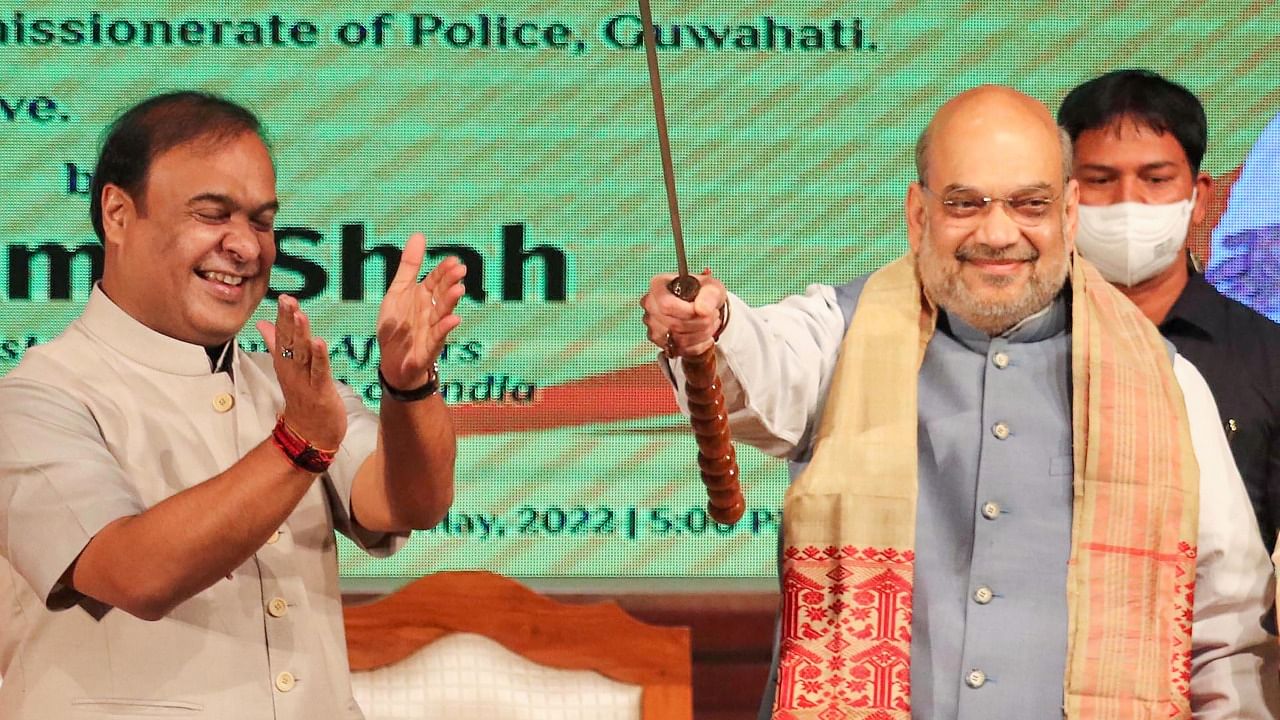 Assam CM Himanta Biswa Sarma (L) referred to Amit Shah as PM instead of Home Minister. Credit: PTI Photo