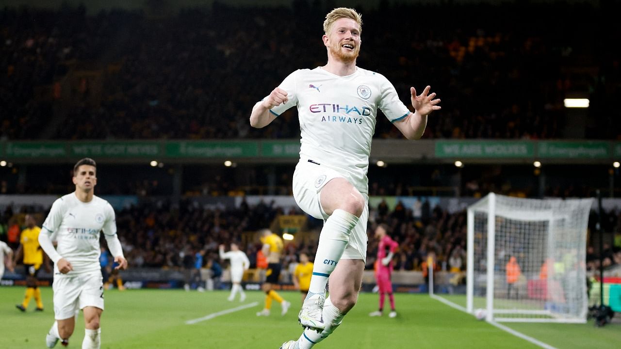 Manchester City's Kevin De Bruyne celebrates scoring their fourth goal. Credit: Reuters Photo