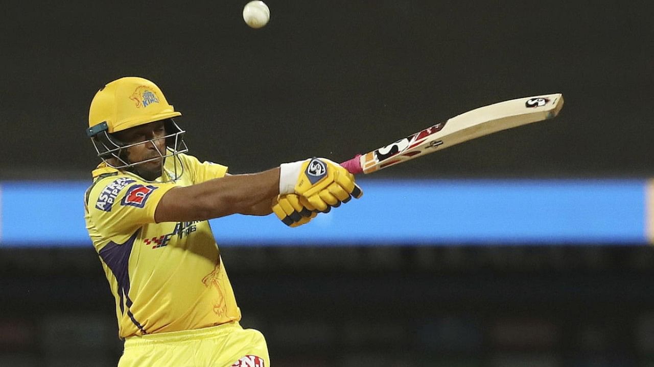 Ambati Rayudu of the Chennai Super Kings plays a shot during the 59th T20 cricket match of the Indian Premier League 2022, between the Chennai Super Kings and the Mumbai Indians. Credit: PTI Photo