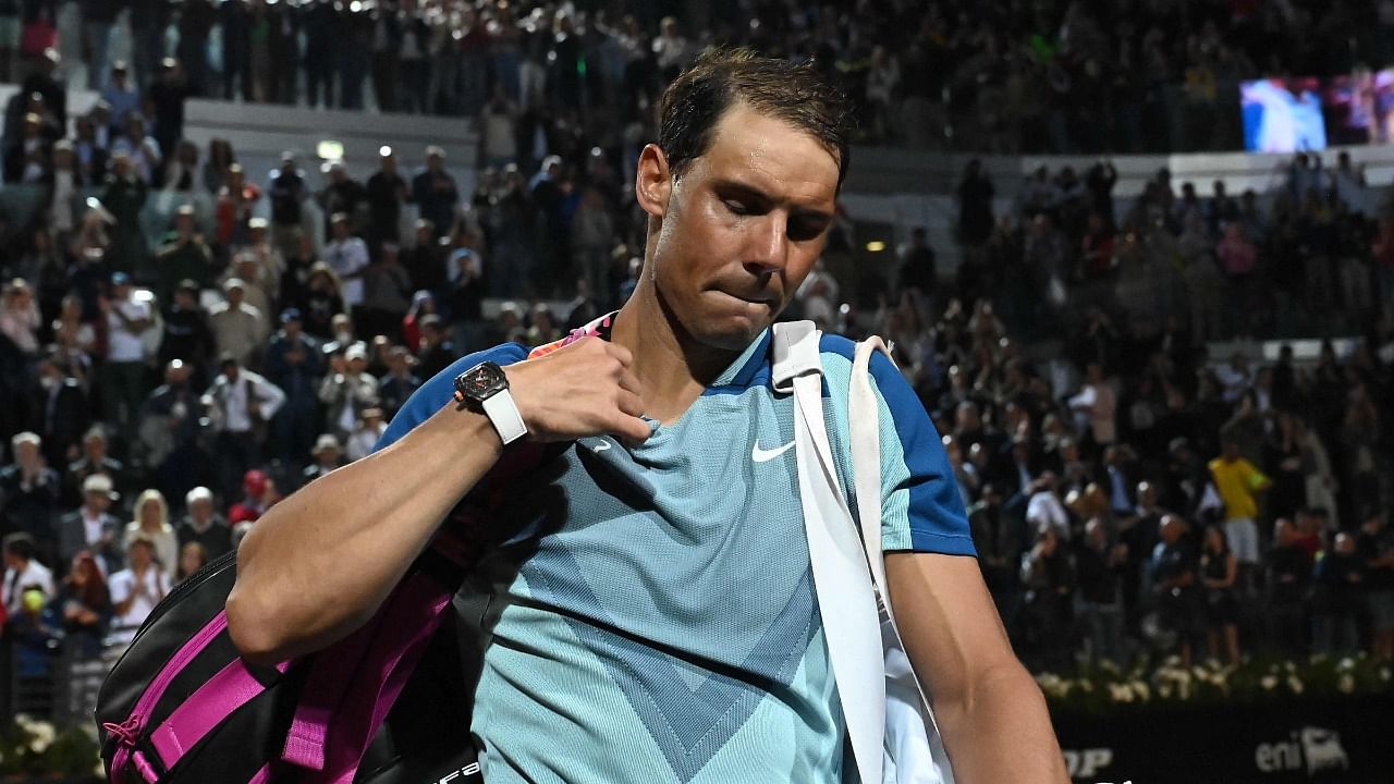 Rafael Nadal leaves after losing his third round match against Canada's Denis Shapovalov at the ATP Rome Open. Credit: AFP Photo
