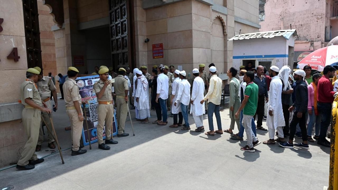 Muslims arrive to offer the Friday prayers, at Gyanvapi Masjid in Varanasi. Credit: PTI file photo
