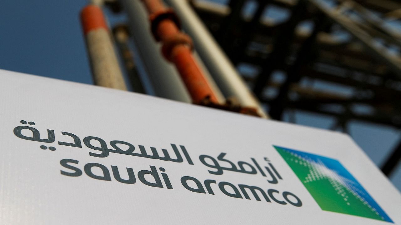 Saudi Aramco logo is pictured at the oil facility in Abqaiq, Saudi Arabia. Credit: Reuters Photo
