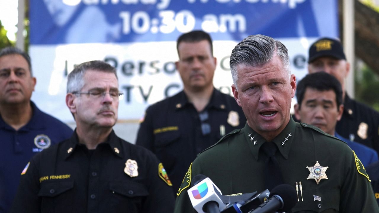 Jeff Hallock, Orange County Sheriff's Department undersheriff speaks to the media after a deadly shooting at Geneva Presbyterian Church in Laguna Woods. Credit: Reuters Photo