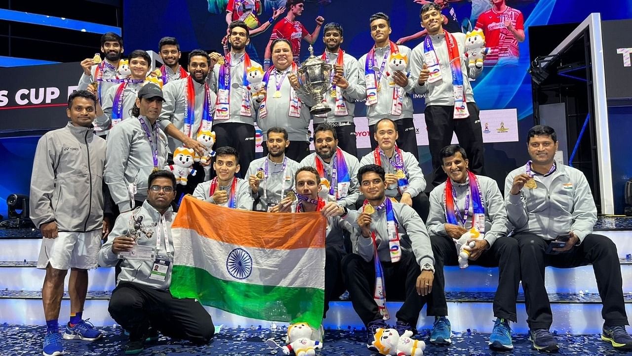In beating 14-time winners Indonesia 3-0 in the summit showdown in Bangkok, Lakshya Sen, Kidambi Srikanth and the doubles duo of Chirag Shetty and Satwiksairaj Rankireddy conjured one of the most remarkable feats in the country's sporting history. Credit: IANS Photo