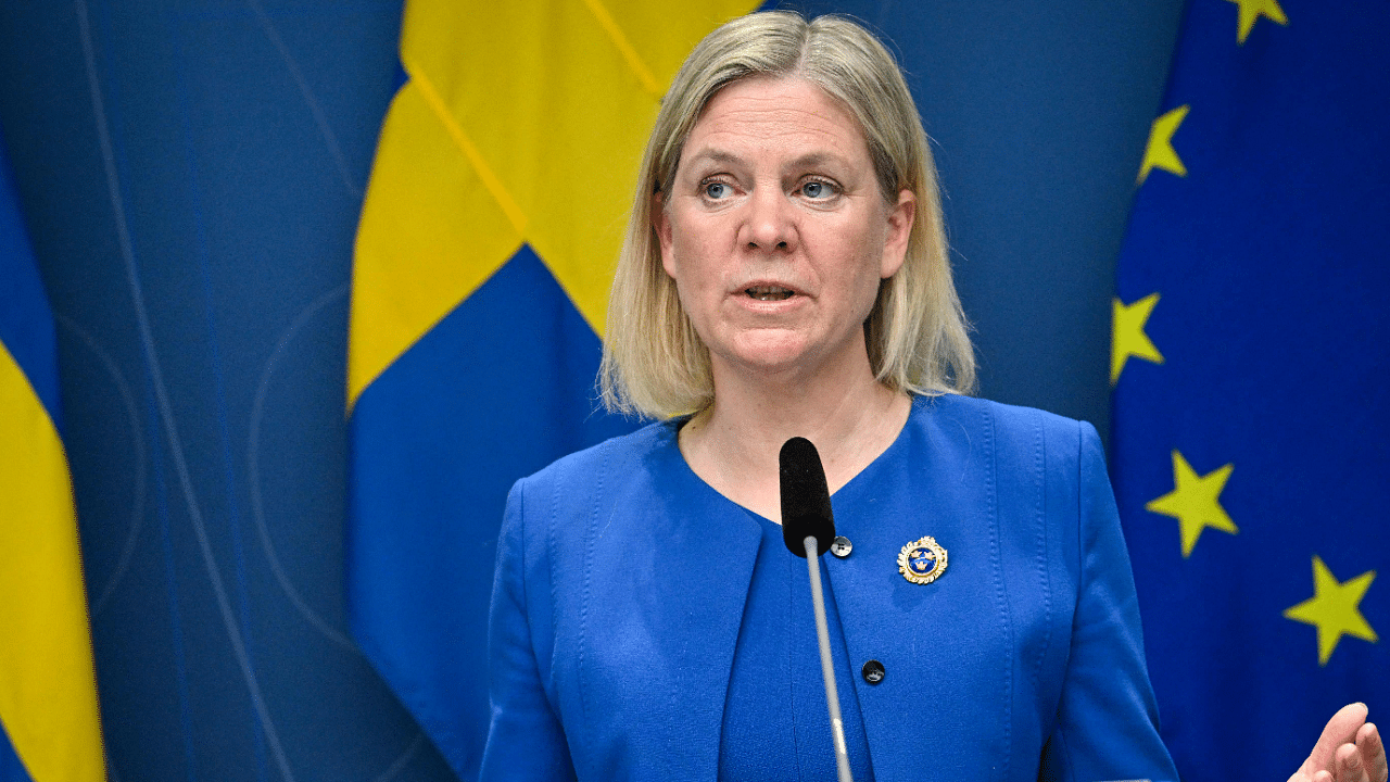 Sweden's Prime Minister Magdalena Andersson gives a news conference in Stockholm, Sweden. Credit: AFP Photo