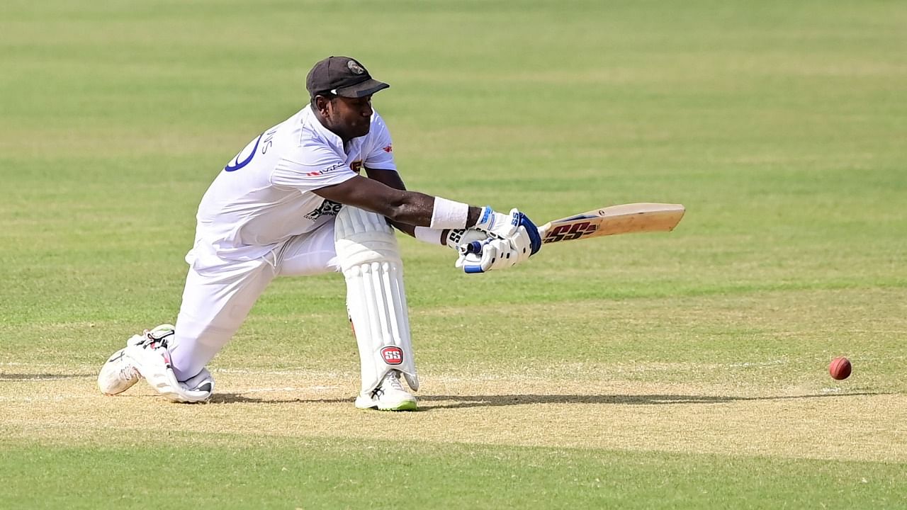 Sri Lanka's Angelo Mathews plays a shot during the day 2 of the first Test against Bangladesh at the Zahur Ahmed Chowdhury Stadium in Chittagong. Credit: AFP Photo