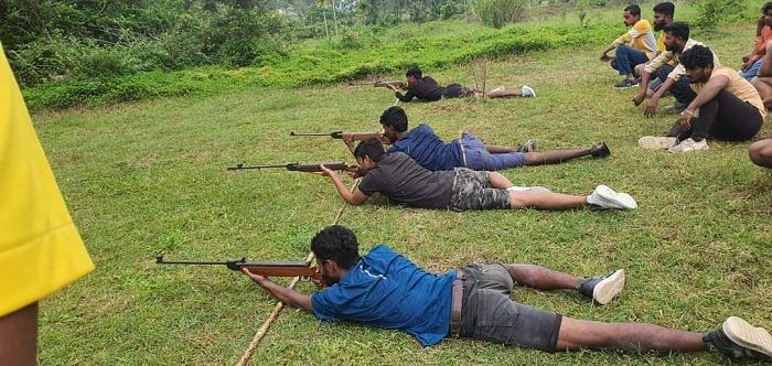 Bajrang Dal, RSS, VHP members undergo training in using fire arms. Credit: DH/PV Photo