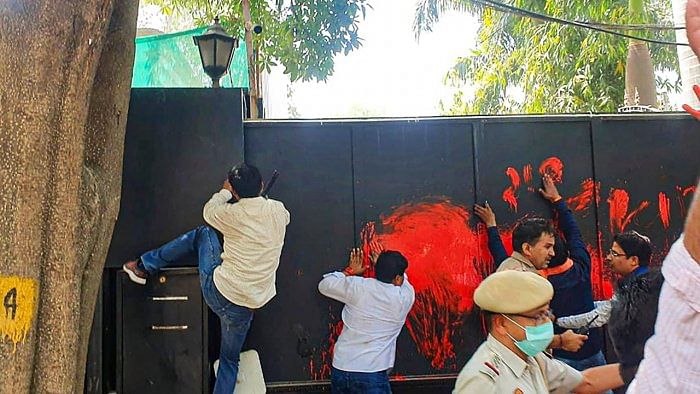 Miscreants vandalise the gate at the residence of Delhi Chief Minister Arvind Kejriwal, in New Delhi. Credit: PTI File Photo