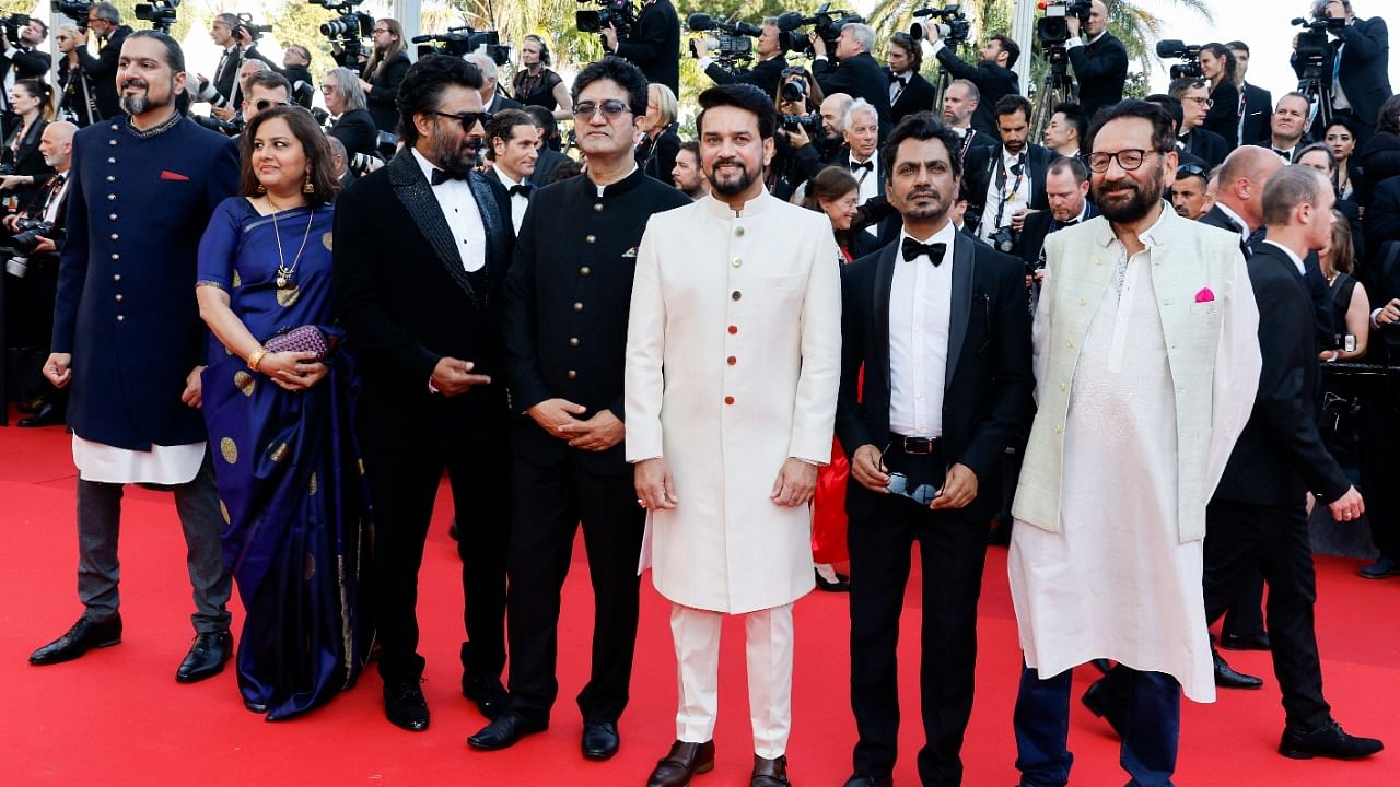 Union Minister Anurag Thakur (3rd from right) at the Cannes Film Festival. Credit: Reuters File Photo