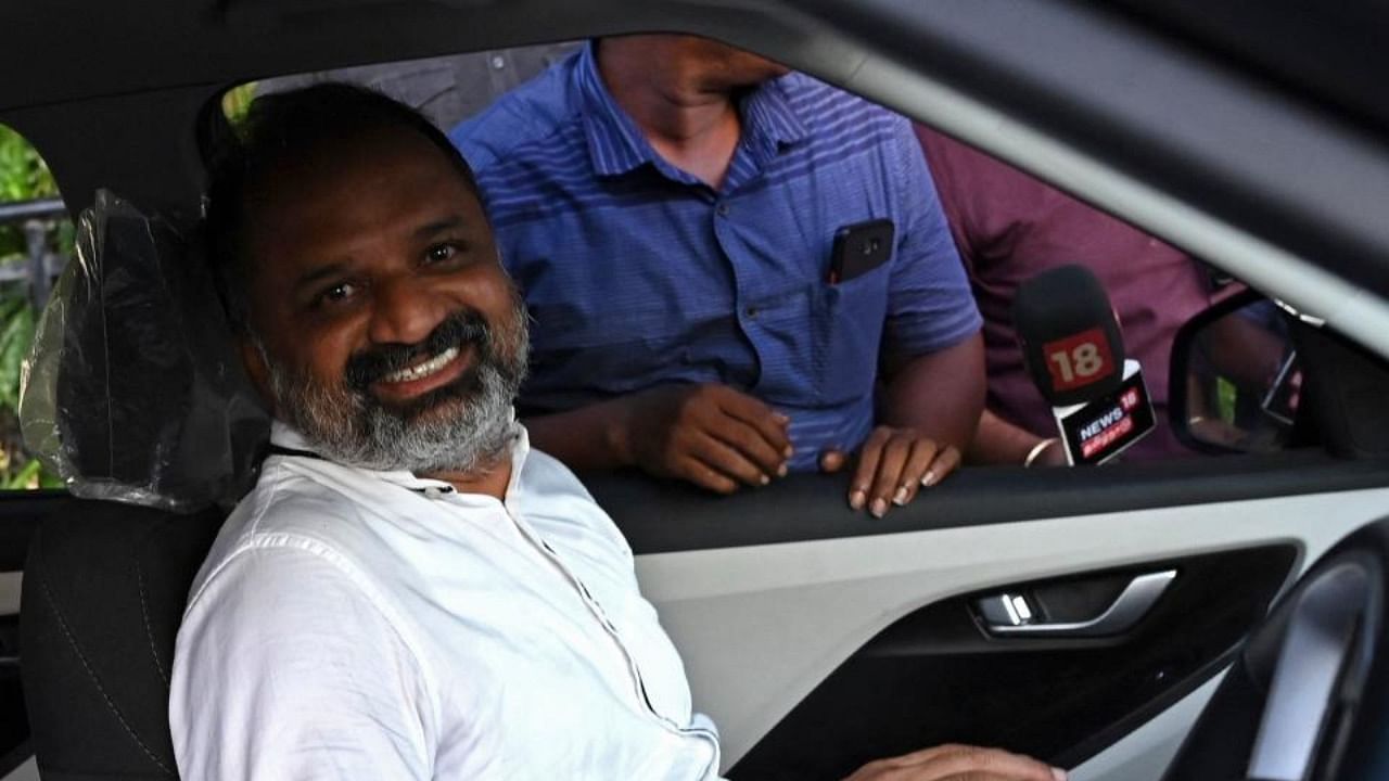 Perarivalan, who was jailed over the assassination of former prime minister Rajiv Gandhi, travels in a car outside his residence in Chennai on May 18, 2022. Credit: AFP Photo