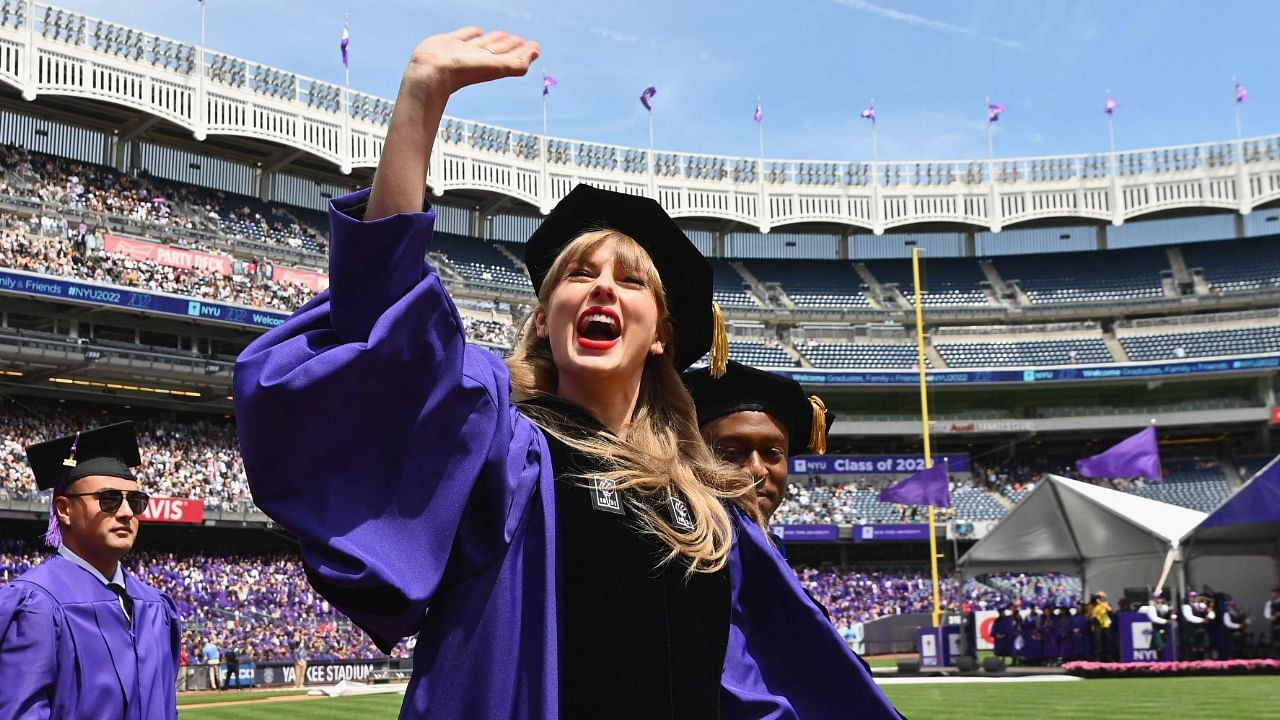 Singer Taylor Swift attends the New York University (NYU) graduation ceremony at Yankee Stadium. Credit: AFP Photo