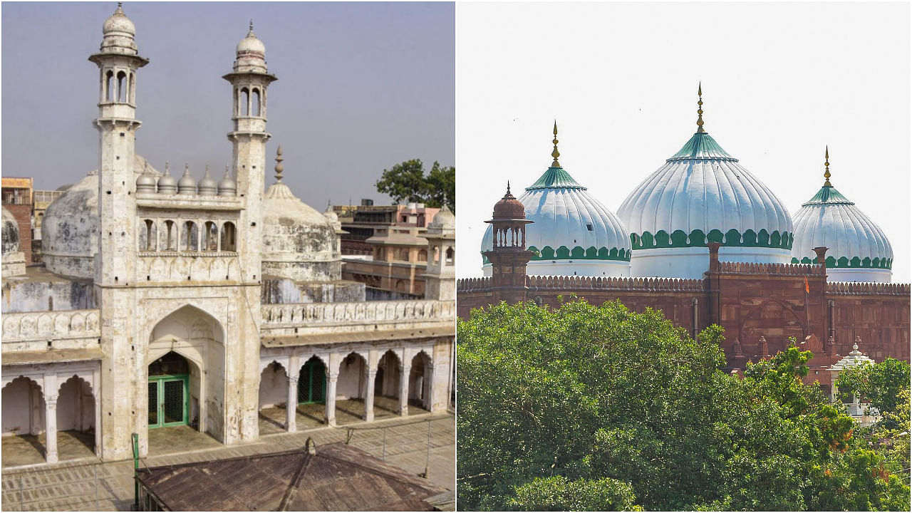 Gyanvapi Mosque (left) and Shahi Idgah Mosque. Credit: PTI Photos