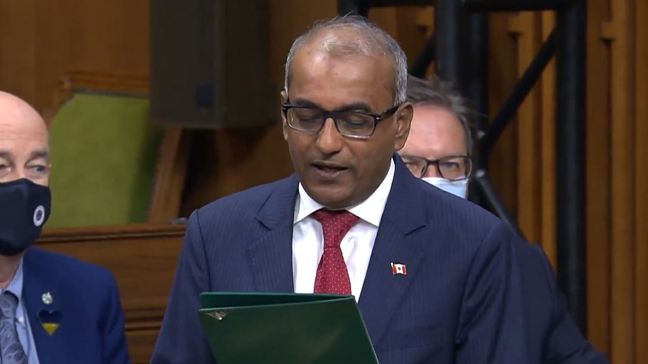 Canadian MP Chandra Arya speaks in Parliament. Credit: Twitter/@AryaCanada