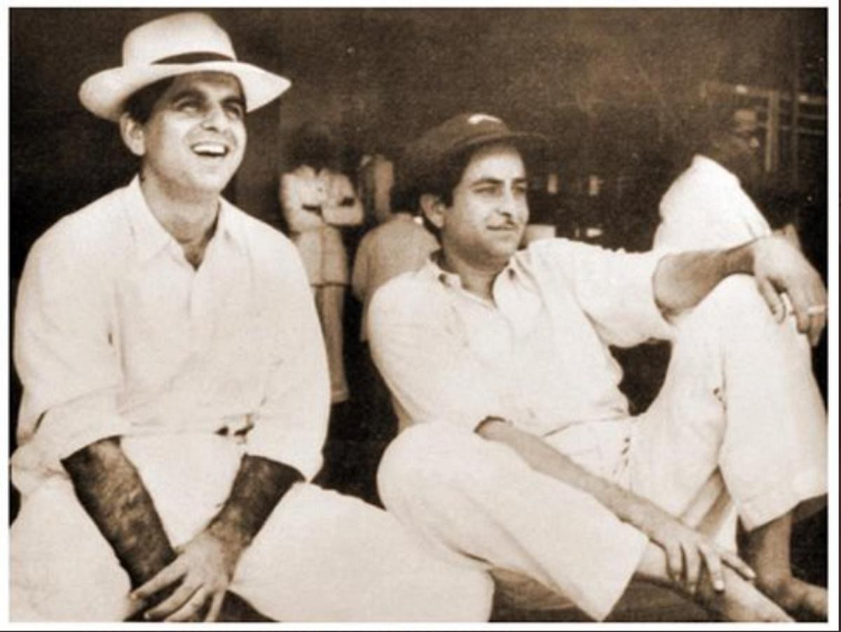 Dilip Kumar and Raj Kapoor at a charity cricket match. Photo: Film History Pics