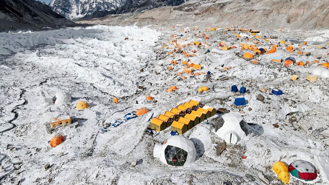 Tents of mountaineers are pictured at the Everest base camp in the Mount Everest region of Solukhumbu. Credit: AFP photo