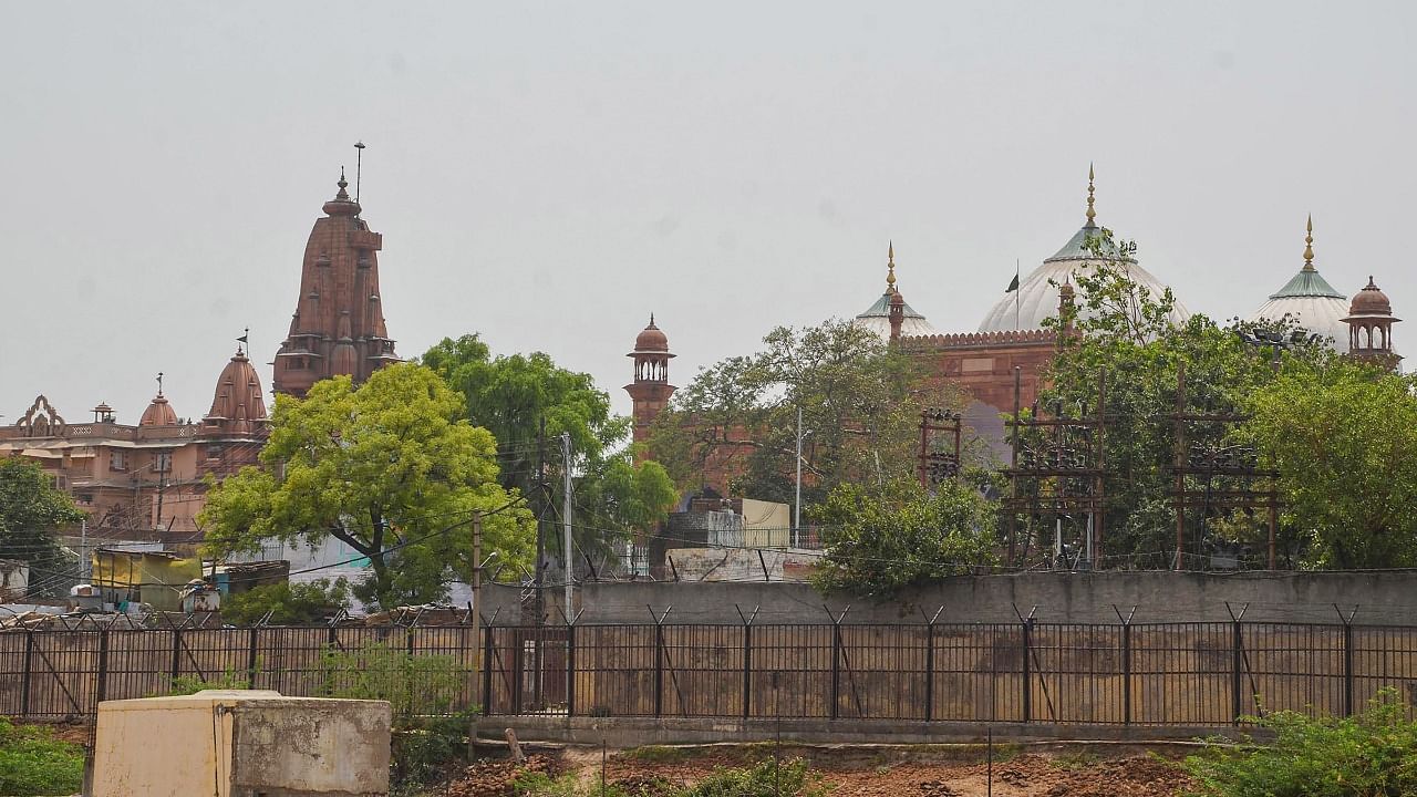 A view of the Shri Krishna Janmasthan Temple and the Shahi Idgah Mosque, in Mathura. Credit: PTI Photo