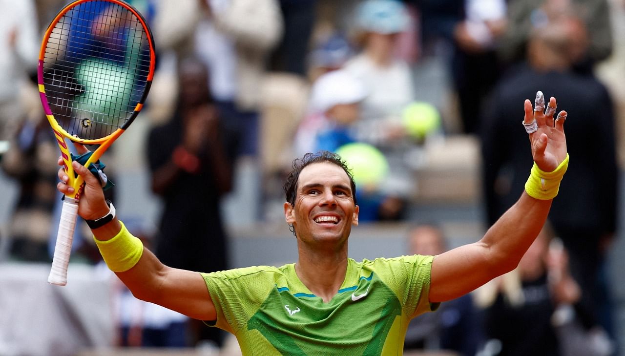 Spain's Rafael Nadal celebrates after winning his first round match against Australia's Jordan Thompson. Credit: Reuters Photo