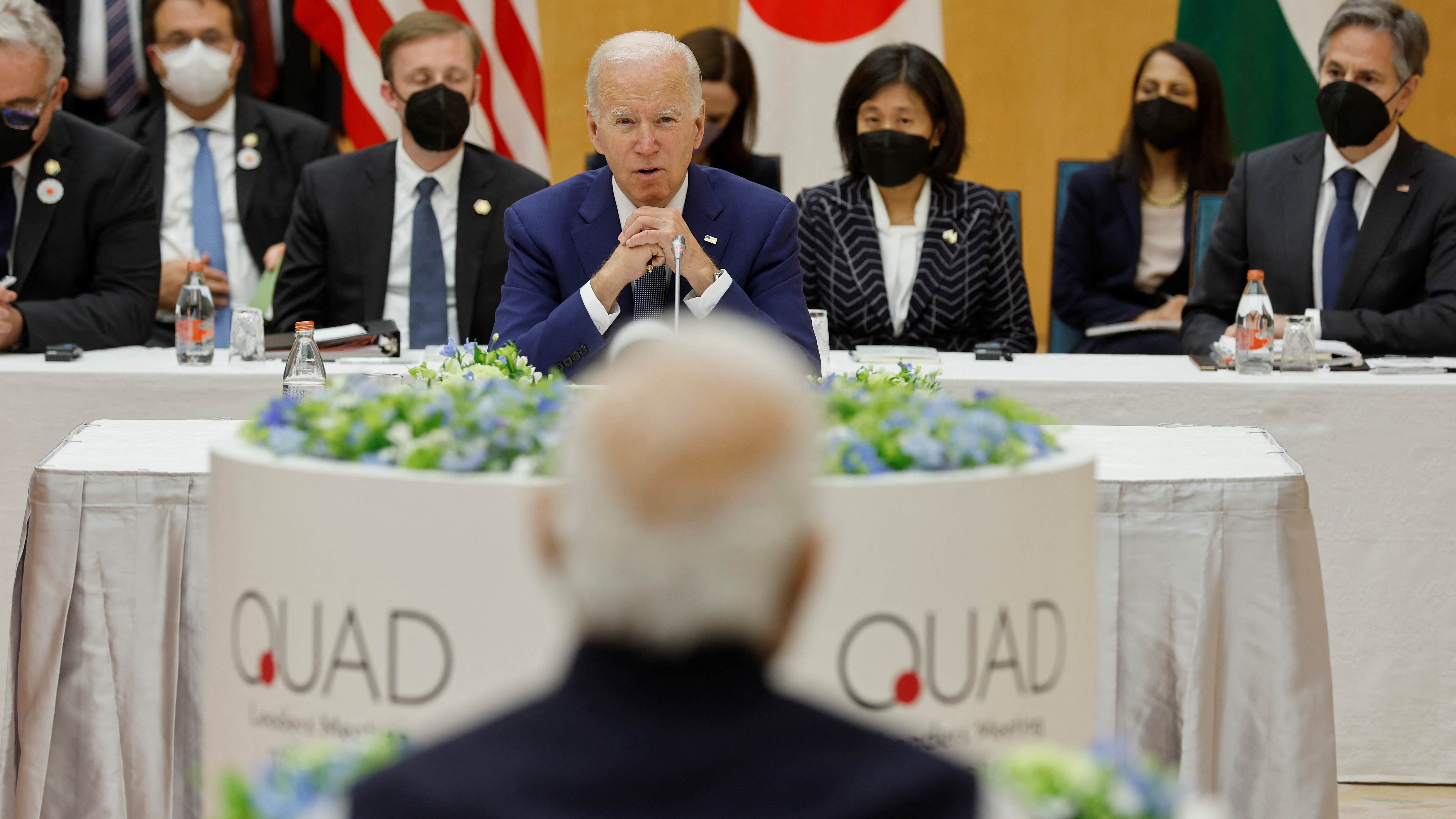 Quad Summit leaders U.S. President Joe Biden and Prime Minister Narendra Modi at Kantei Palace in Tokyo. Credit: Reuters Photo