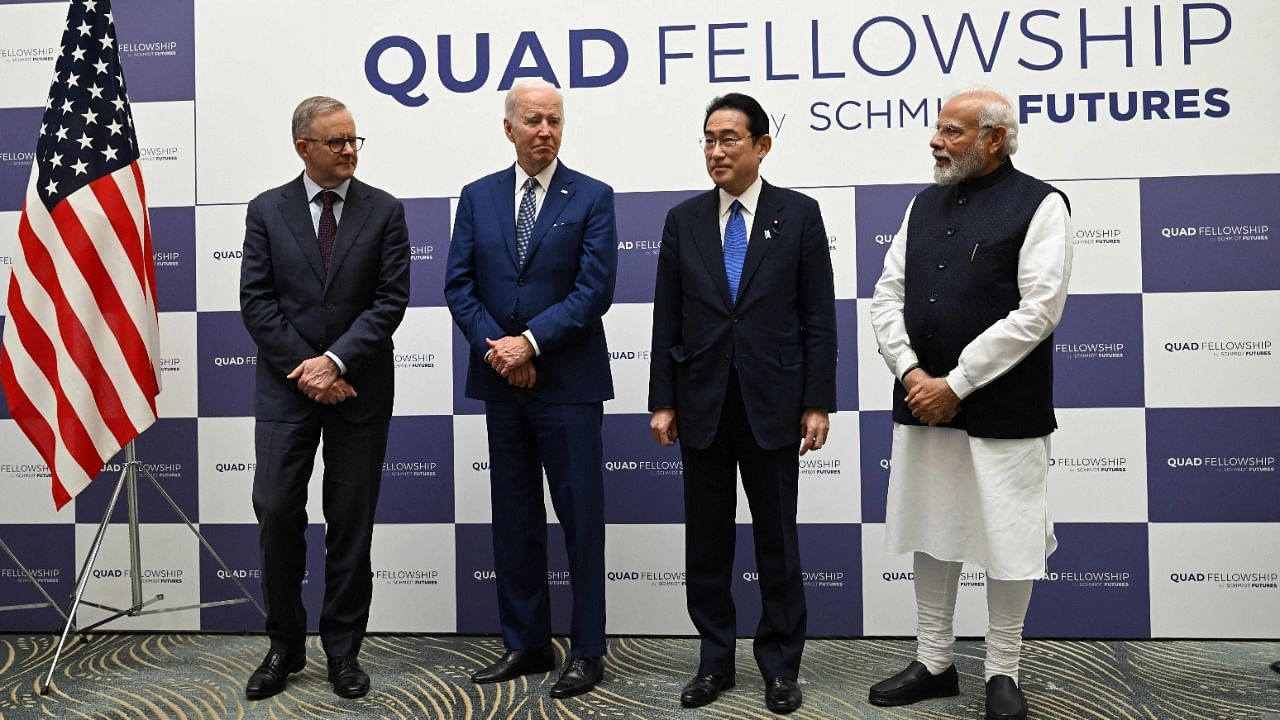 US President Joe Biden (2nd-L), Japanese Prime Minister Fumio Kishida (2nd-R), Indian Prime Minister Narendra Modi (R) and Australian Prime Minister Anthony Albanese (L). Credit: AFP Photo