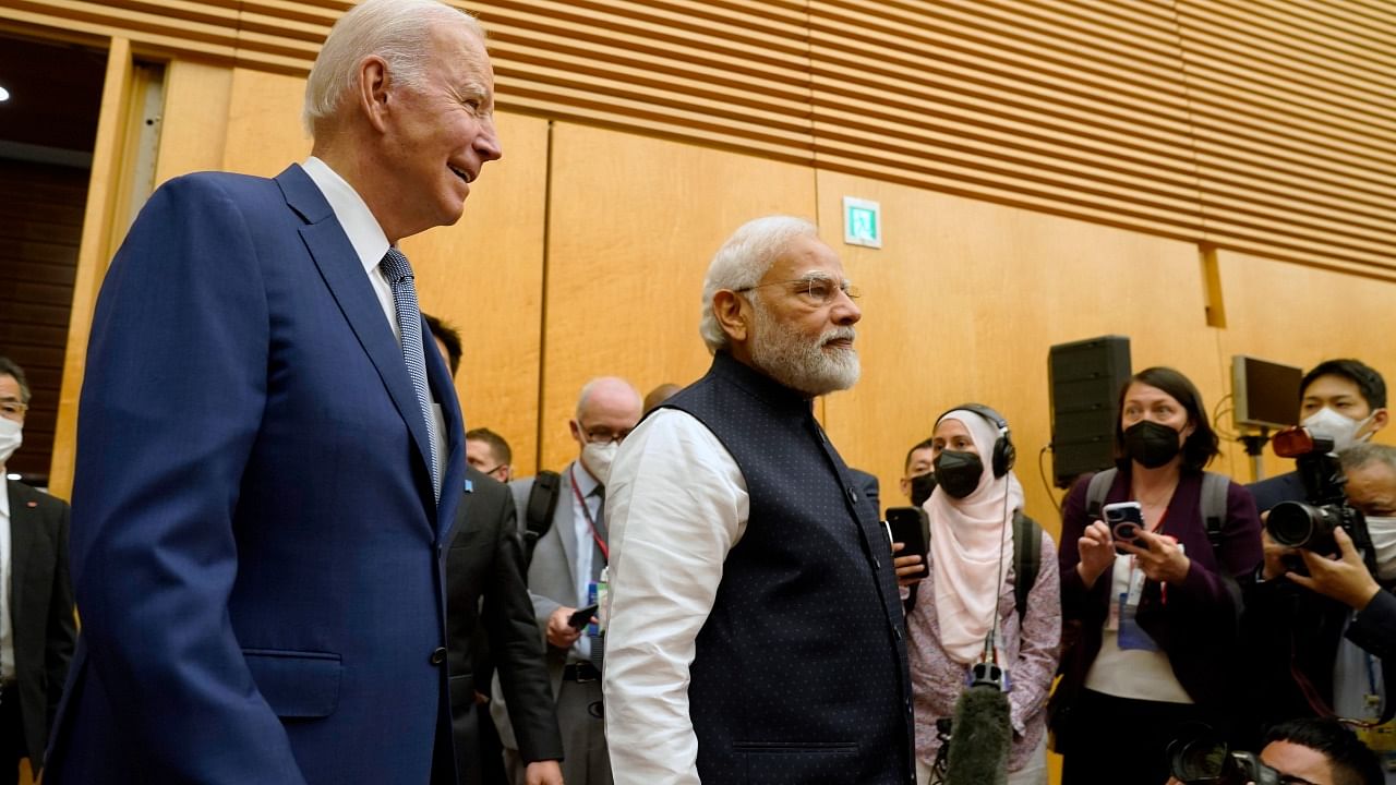 US President Joe Biden and Indian Prime Minister Narendra Modi. Credit: AP/PTI Photo