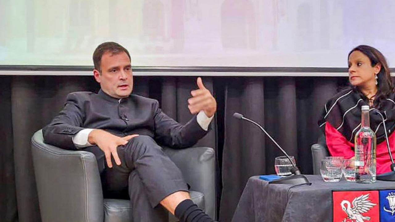Congress leader Rahul Gandhi speaks during an event at the University of Cambridge. Credit: PTI Photo