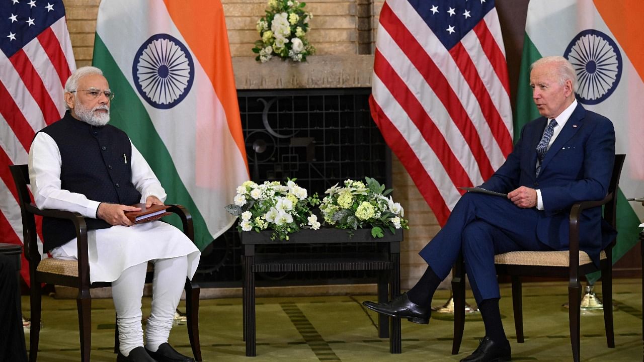 US President Joe Biden and Indian Prime Minister Narendra Modi hold a meeting during the Quad Leaders Summit. Credit: AFP Photo