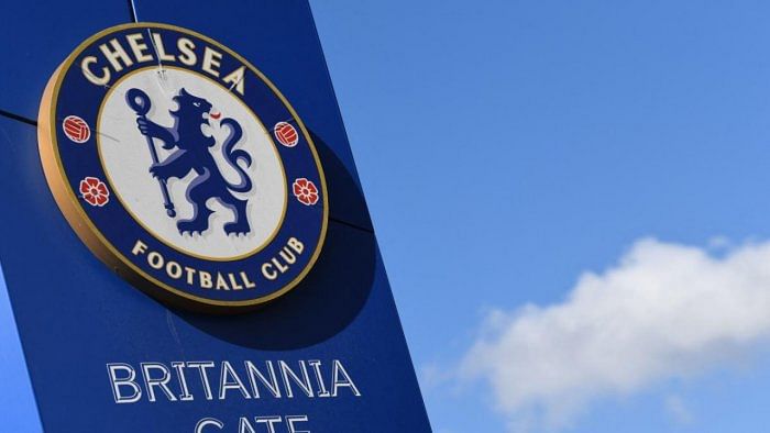A picture shows the Chelsea FC emblem outside the club's home stadium Stamford Bridge in London. Credit: AFP File Photo