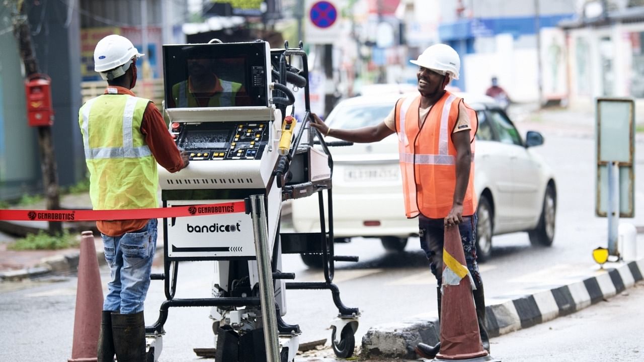 Genrobotics offers a 'Bandicoot' robot, the world's first robotic scavenger, which helps clean confined spaces such as sewers, manholes, sewer wells, stormwater manholes, and oily water sewers (OWS) and stormwater sewers (SWS) in refineries. Credit: IANS Photo