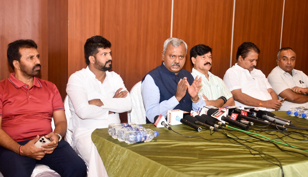 District In-charge Minister S T Somashekar addresses media persons in Mysuru on Tuesday. DH Photo