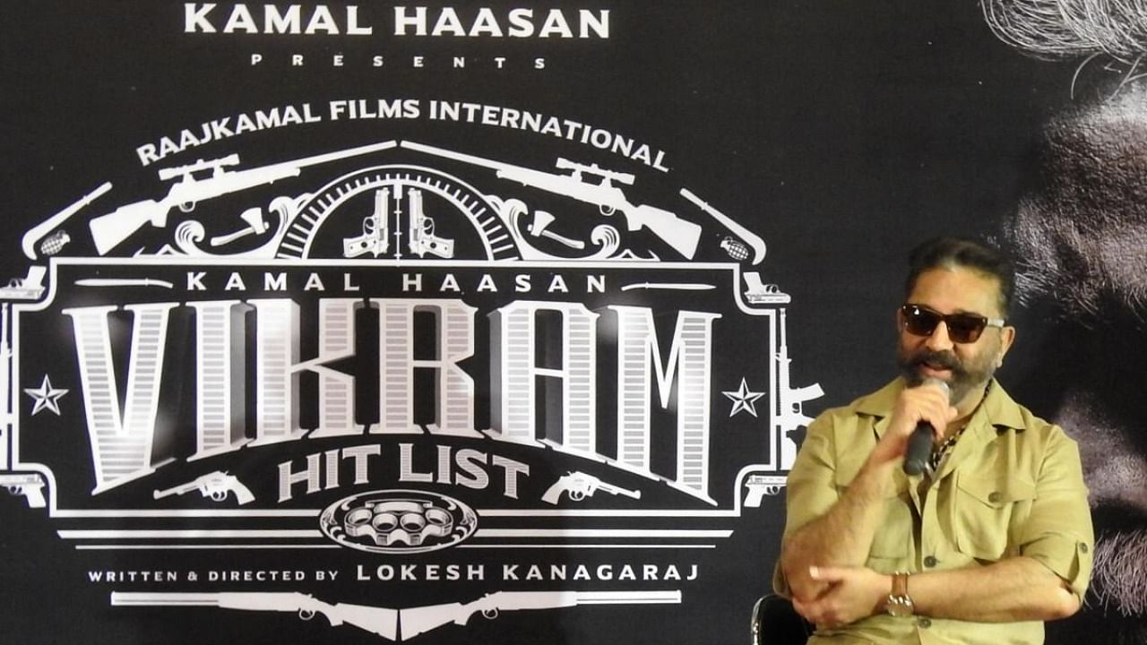 Actor Kamal Haasan interacting with media persons during a promotional event for his upcoming film Vikram in New Delhi on Thursday, May 26, 2022. Credit: IANS Photo