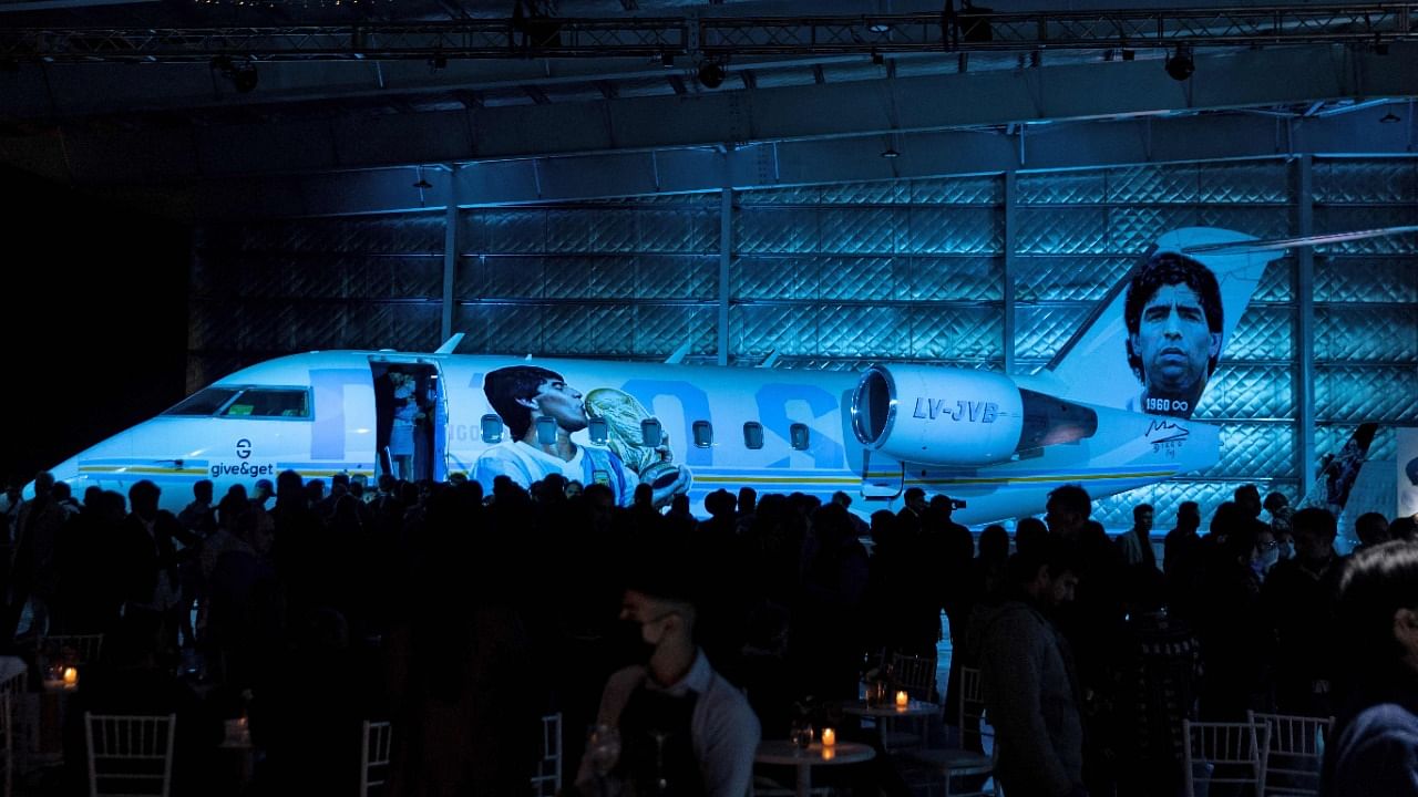 View of “Tango D10S” aircraft painted with images depicting Argentine late football star Diego Maradona. Credit: AFP Photo