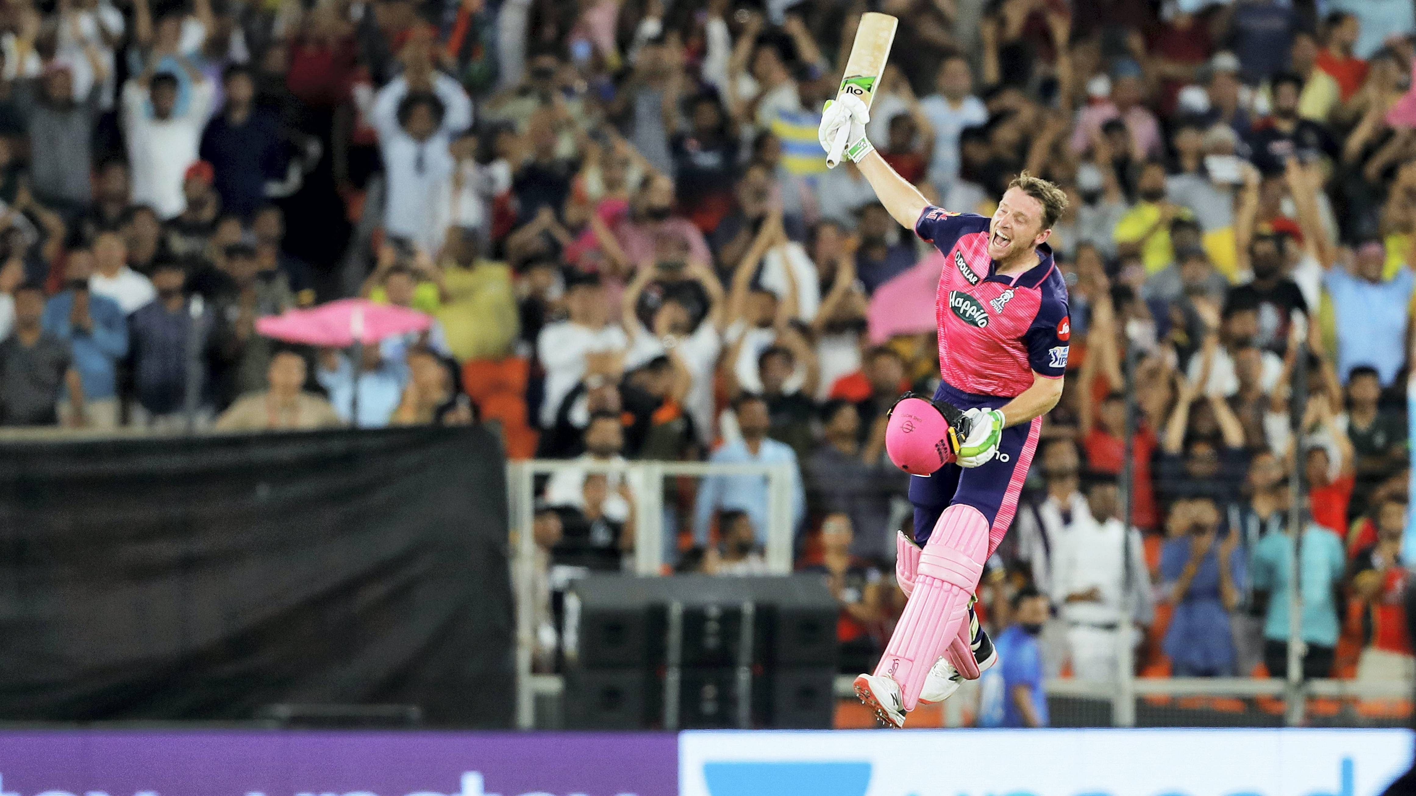Rajasthan rode on Buttler's record-equalling fourth century of the tournament to hammer Virat Kohli's Royal Challengers Bangalore by seven wickets and book a title clash with Gujarat Titans. Credit: PTI Photo
