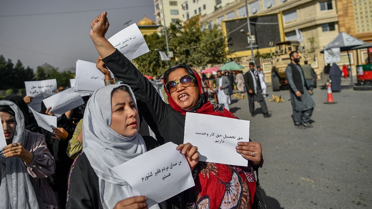 Afghan women protest for their rights. Credit: AFP Photo