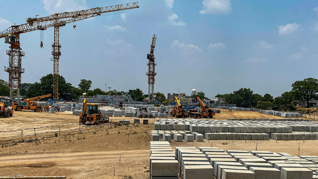 A general view of the under-construction site for a Ram temple. Credit: AFP Photo