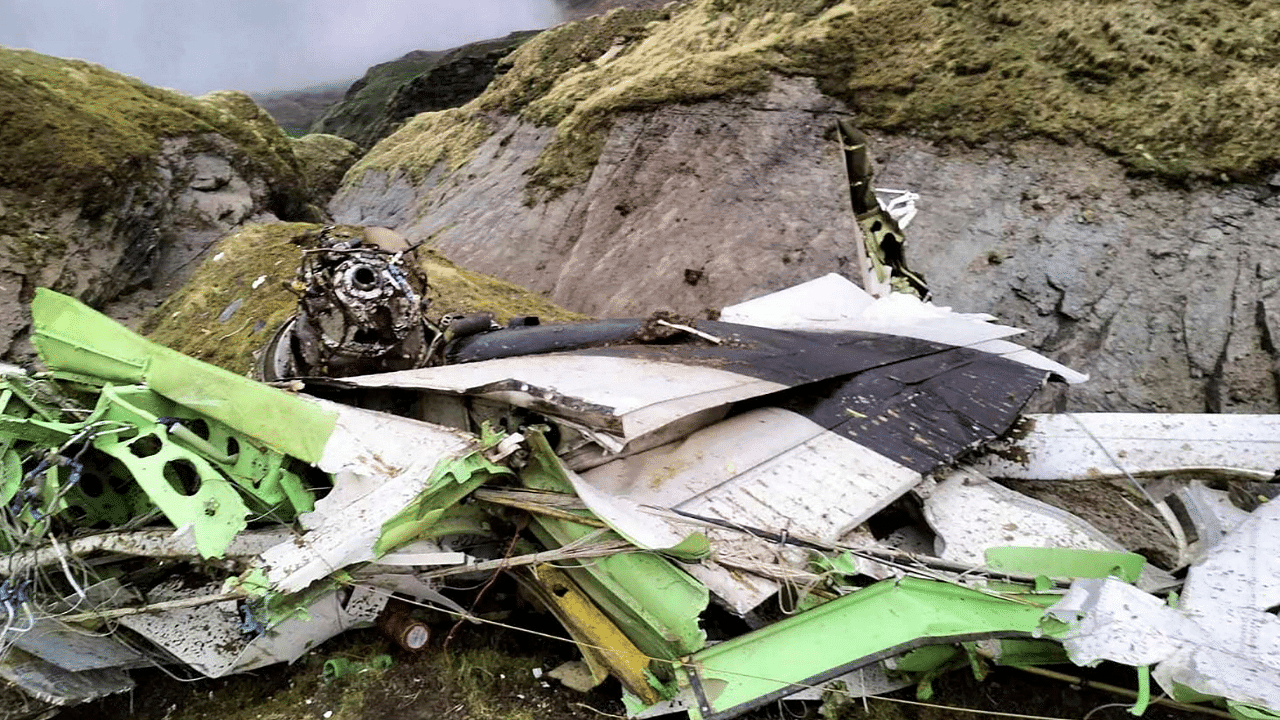 The wreckage of a Twin Otter aircraft, operated by Nepali carrier Tara Air. Credit: AFP Photo