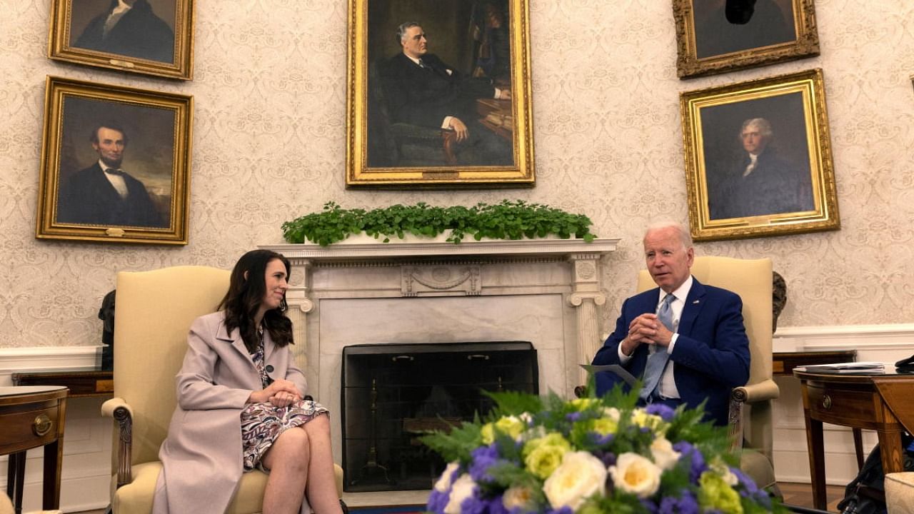 US President Joe Biden meets with New Zealand Prime Minister Jacinda Ardern in the Oval Office at the White House in Washington. Credit: Reuters photo