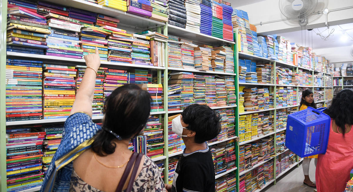 Blossom Book House, with two stores on Church Street, has collectively sold about 70,000 books in May. DH Photo by BH Shivakumar