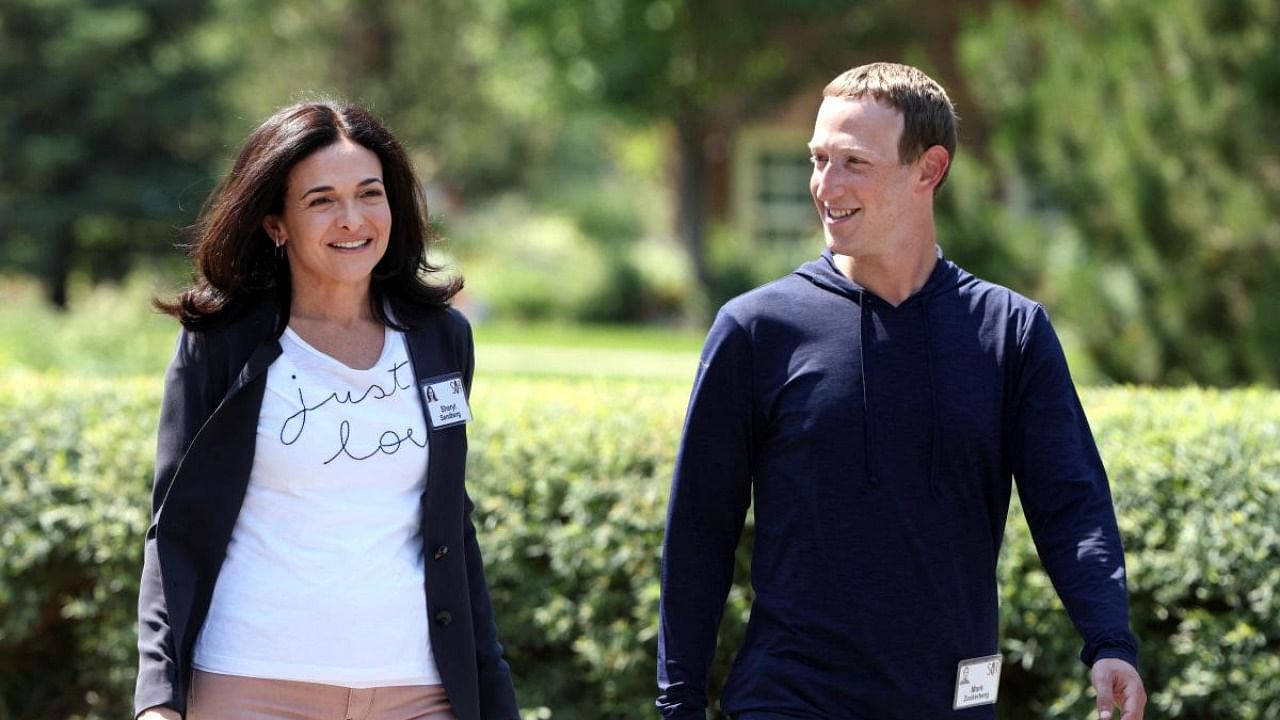  In this file photo taken on July 08, 2021 CEO of Facebook Mark Zuckerberg walks with COO of Facebook Sheryl Sandberg after a session at the Allen & Company Sun Valley Conference in Sun Valley, Idaho. Credit: AFP Photo