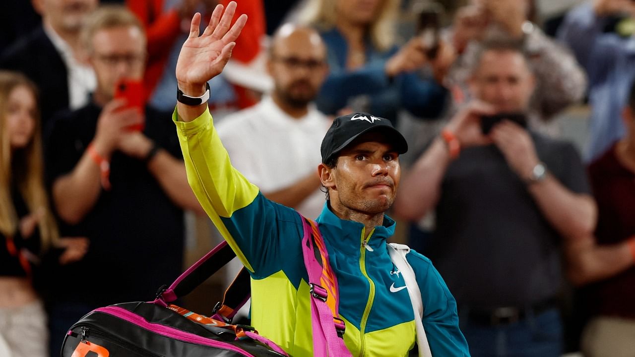 Spain's Rafael Nadal salutes fans after Germany's Alexander Zverev retires from the match after sustaining an injury. Credit: Reuters Photo