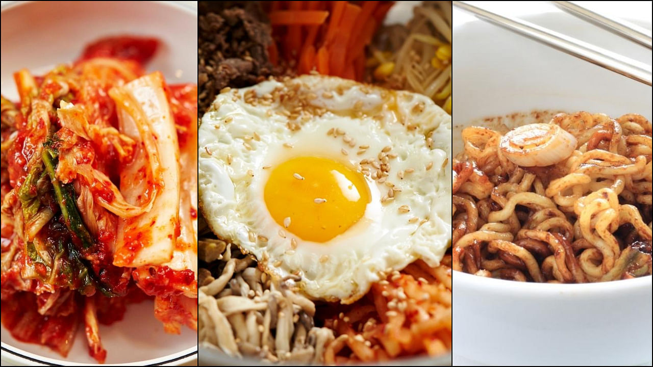 Kimchi, Bibimbap, Jjajangmyun (From L-R) Credit: Canva