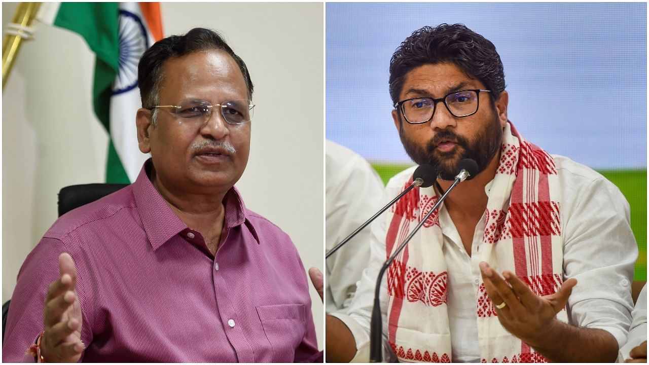 Satyendra Jain and Jignesh Mevani. Credit: PTI Photo