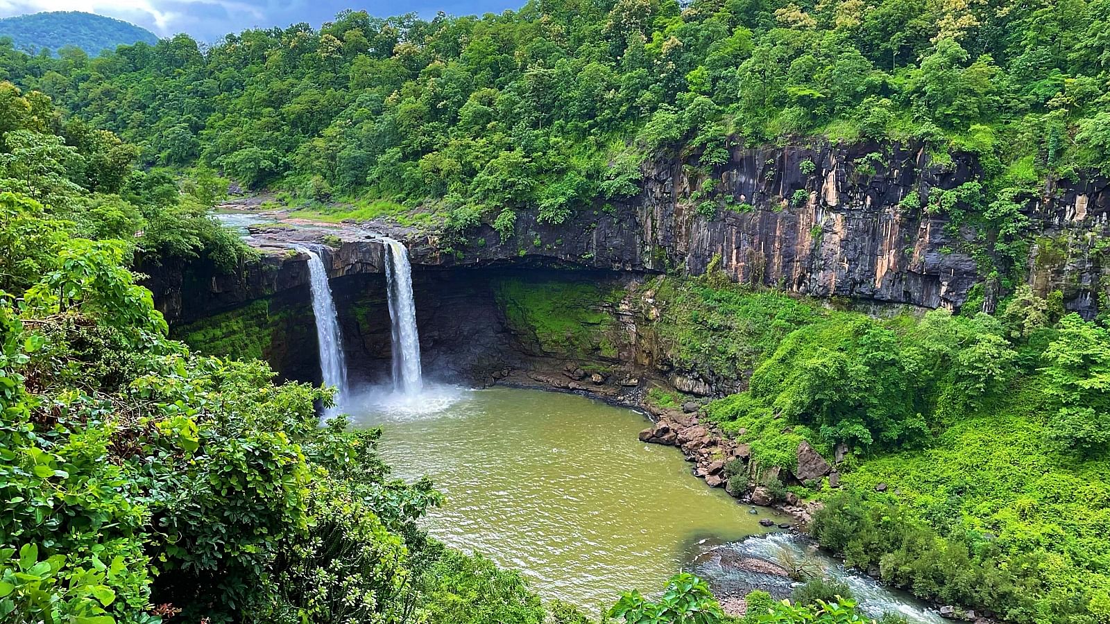 The 100-ft tall Girmal waterfall, a notable landmark in Saputara, is Gujarat's highest waterfall. Credit: Veidehi Gite