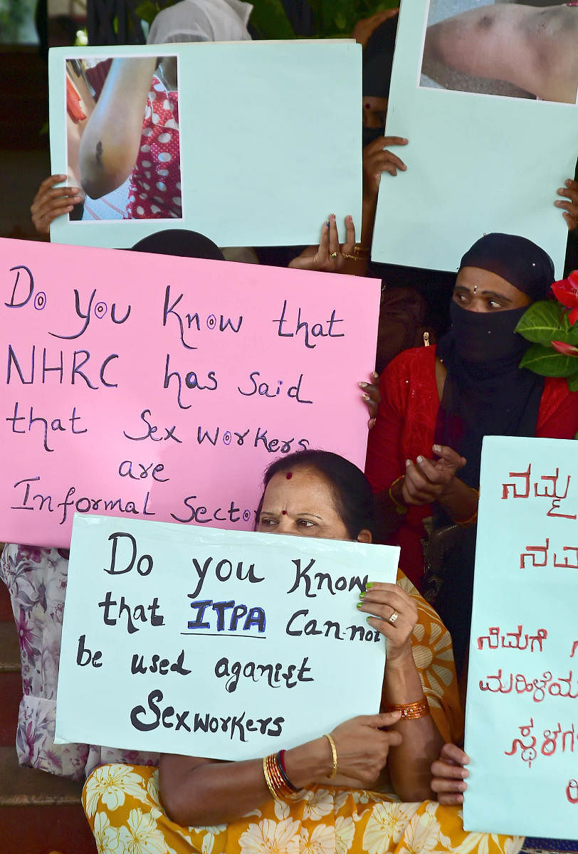 A DH file photo of sex workers protesting against police atrocities in Bengaluru