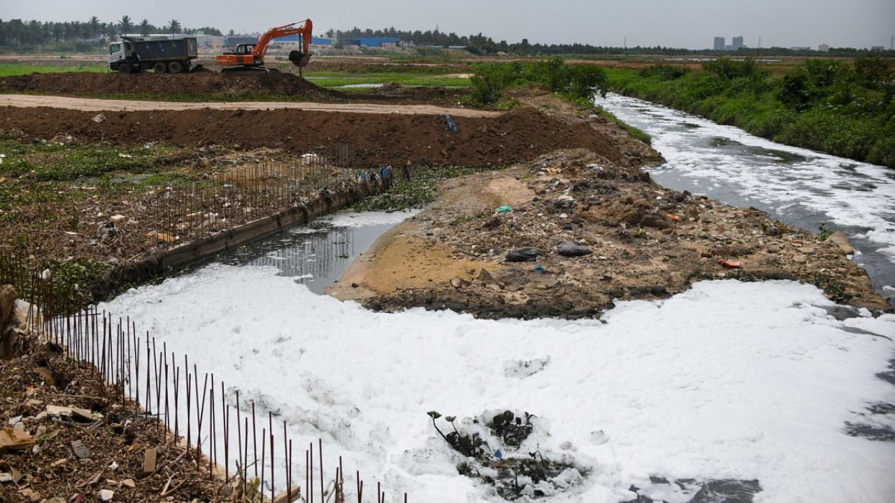 The 187-acre lake, which is a part of the Hebbal valley and a ‘Bellandur lake in the making,’ has lost almost all characteristics of a water body. Credit: DH Photo