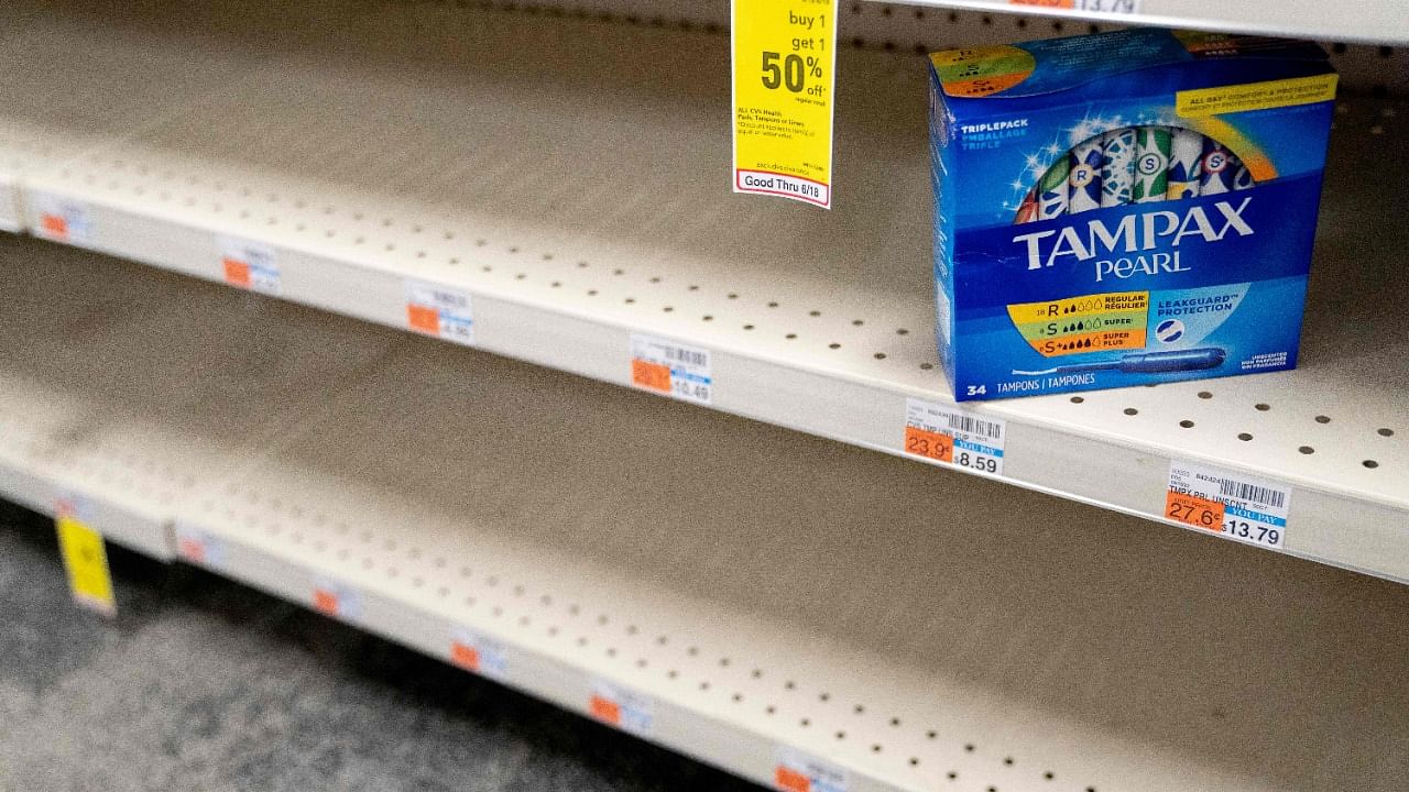 A box of Tampax Pearl tampons are seen on a shelf at a store in Washington, DC. Credit: AFP Photo