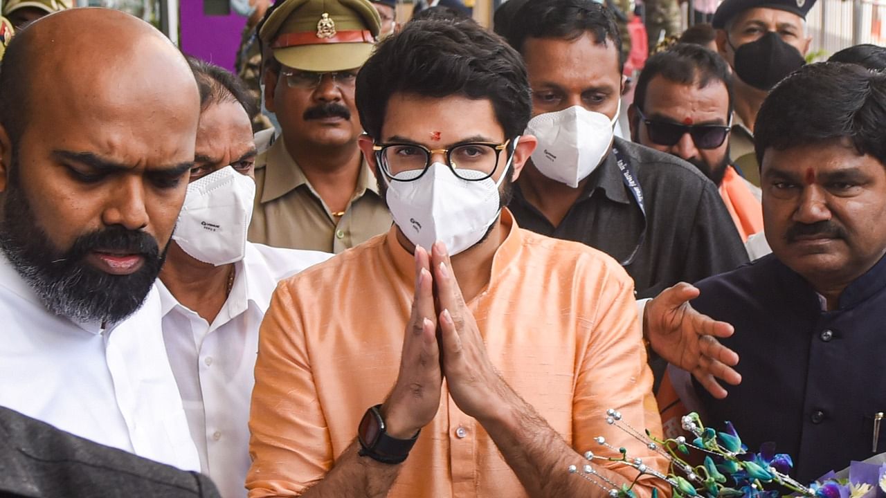 Maharashtra Minister Aaditya Thackeray on his arrival at the airport in Lucknow. Credit: PTI Photo