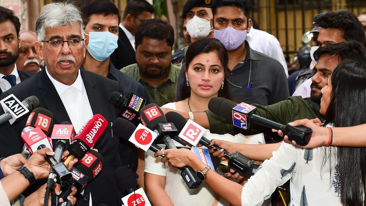 Independent MP Navneet Rana interacts with the media after a hearing at the Sessions Court, in Mumbai. Credit: PTI Photo