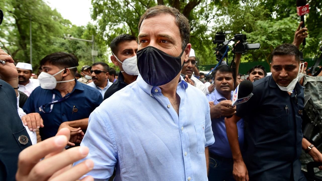 Congress leader Rahul Gandhi leaves for ED office amid protests by party workers, after being summoned for questioning in the National Herald case, in New Delhi, Monday, June 13, 2022. Credit: PTI Photo