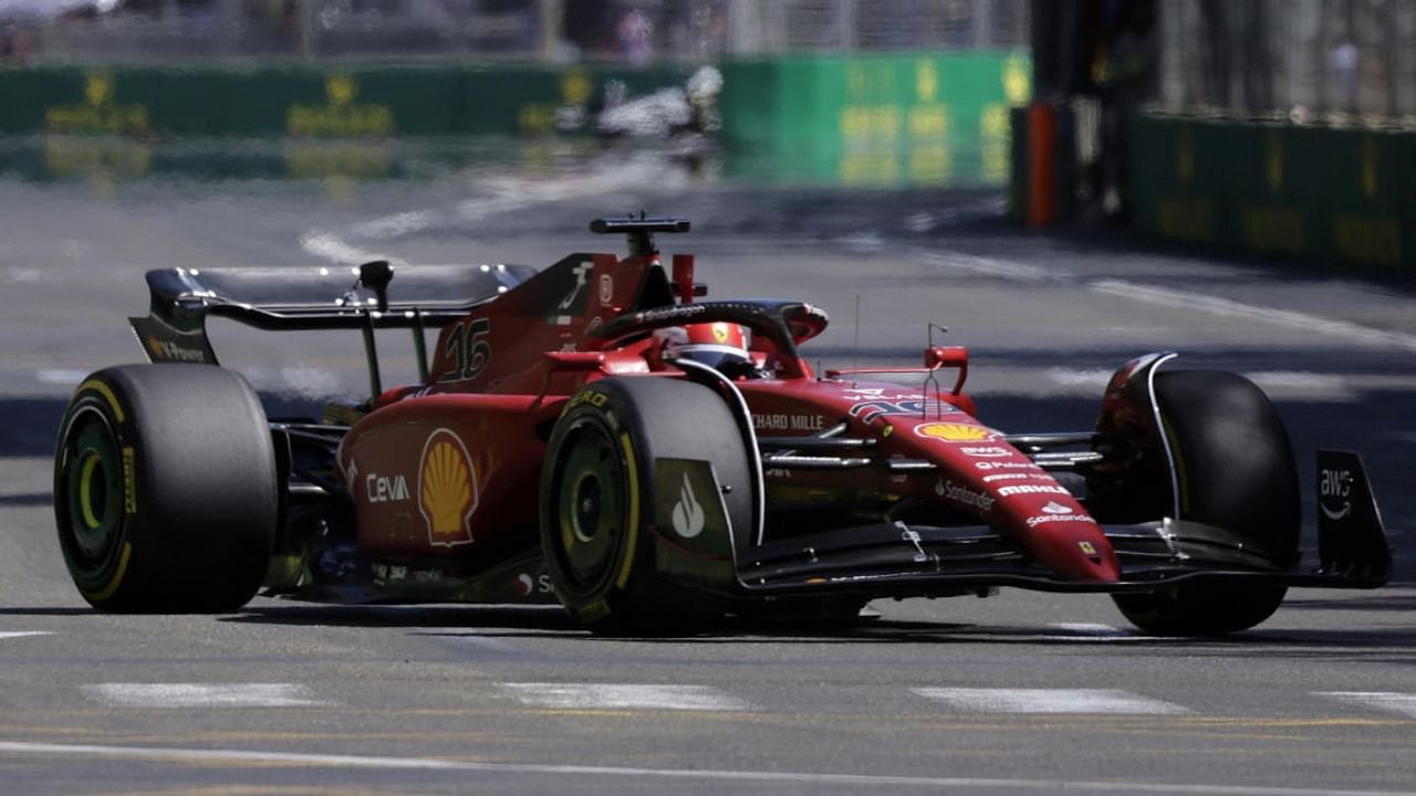 Ferrari's Charles Leclerc during the race in Baku City Circuit, Azerbaijan. Credit: Reuters Photo